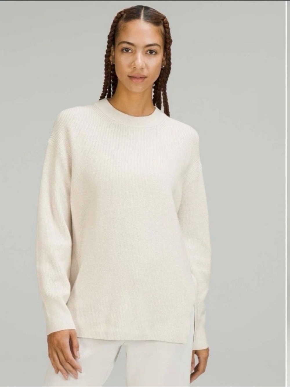 Lululemon Merino Wool Blend Ribbed Crewneck Sweater Size 4 White Opal